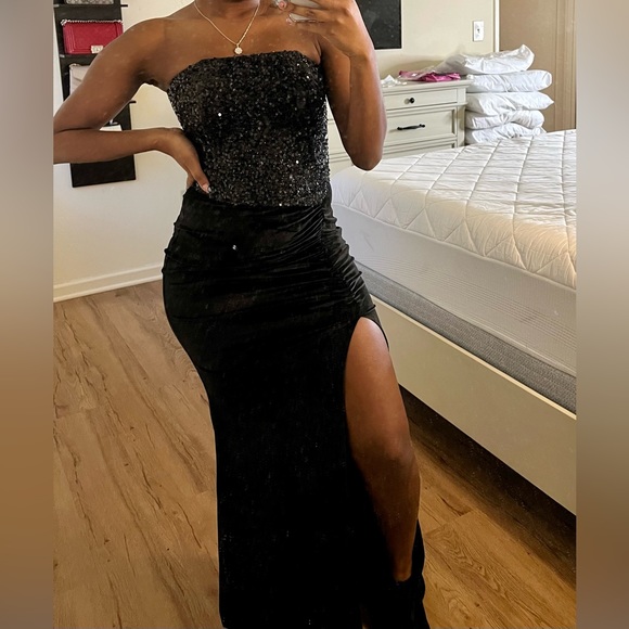 Sequin+Velvet Strapless Gown - Picture 2 of 3